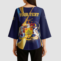 Personalized Barbados Gold Trident Kimono Sleeve Blouse Luxury Style