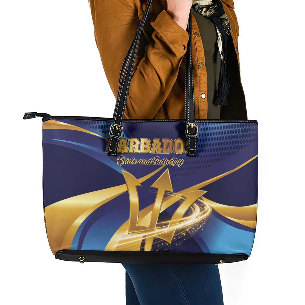 Barbados Gold Trident Leather Tote Bag Luxury Style