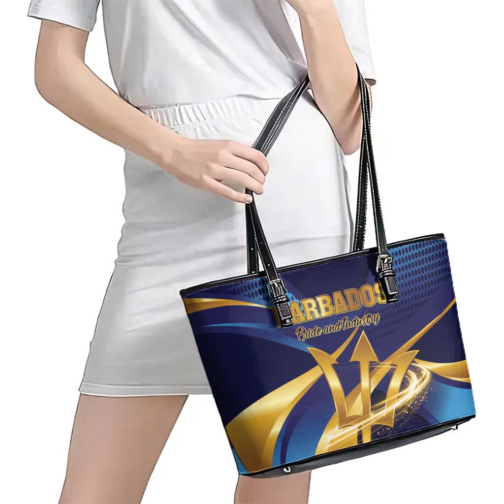 Barbados Gold Trident Leather Tote Bag Luxury Style