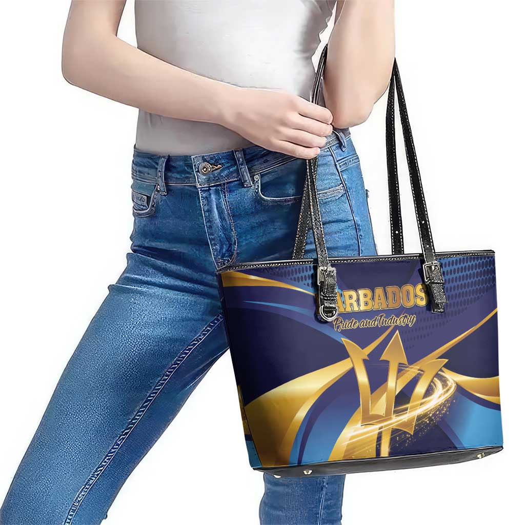 Barbados Gold Trident Leather Tote Bag Luxury Style