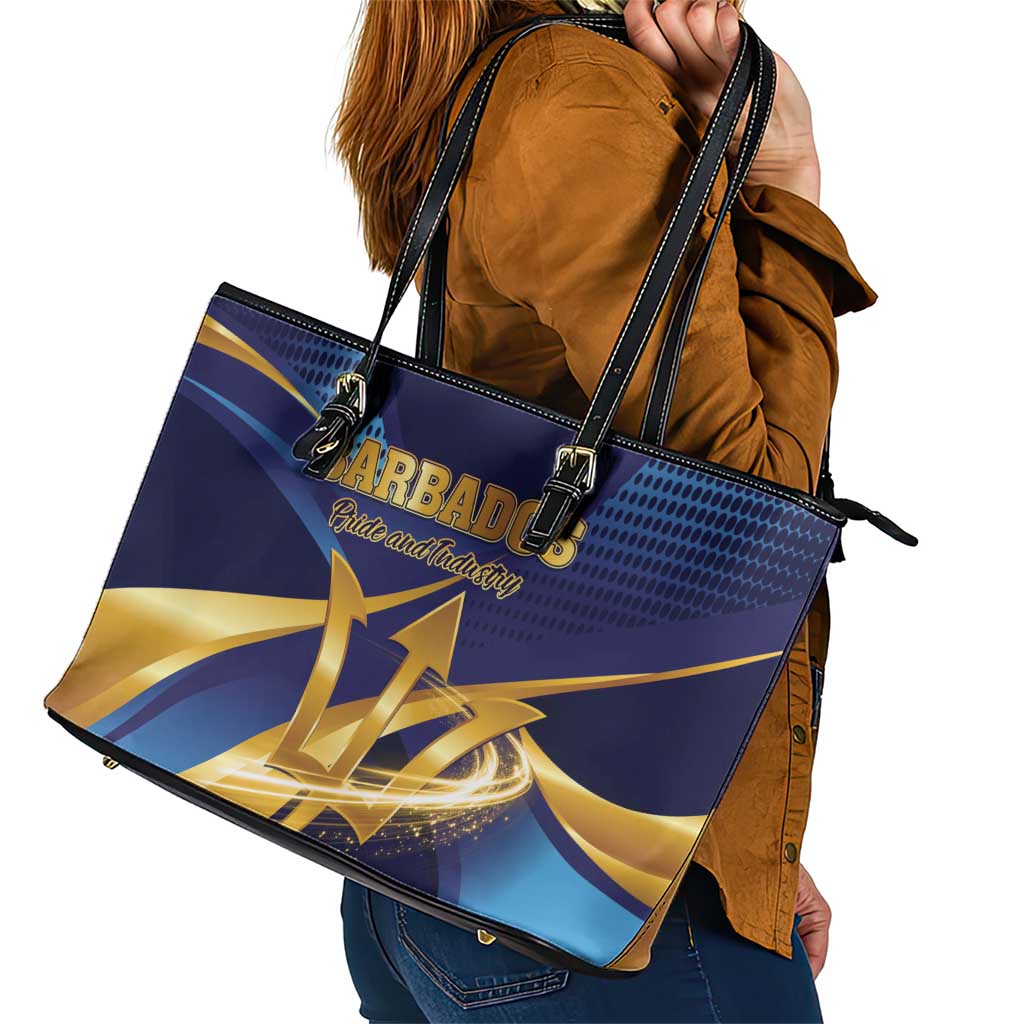 Barbados Gold Trident Leather Tote Bag Luxury Style