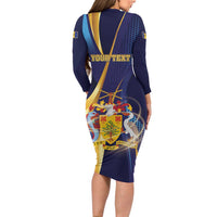 Personalized Barbados Gold Trident Long Sleeve Bodycon Dress Luxury Style