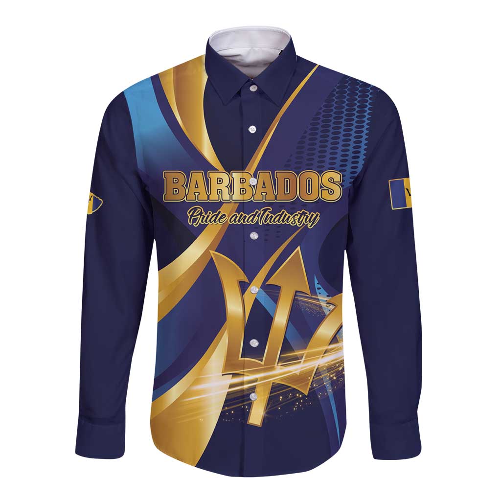 Personalized Barbados Gold Trident Long Sleeve Button Shirt Luxury Style