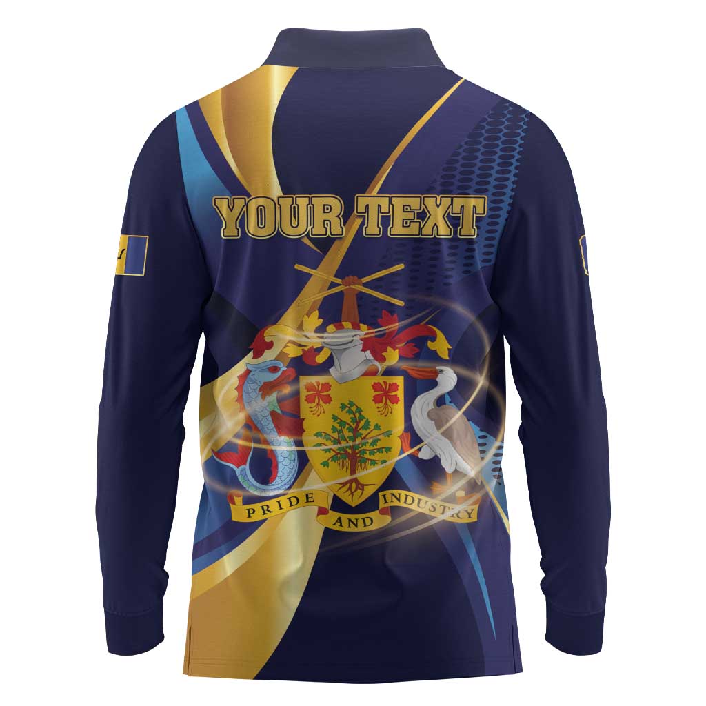 Personalized Barbados Gold Trident Long Sleeve Polo Shirt Luxury Style