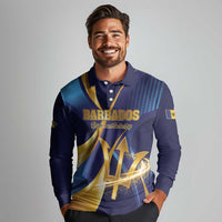 Personalized Barbados Gold Trident Long Sleeve Polo Shirt Luxury Style