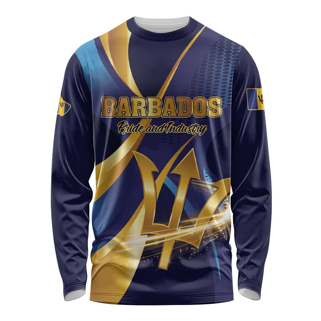 Personalized Barbados Gold Trident Long Sleeve Shirt Luxury Style