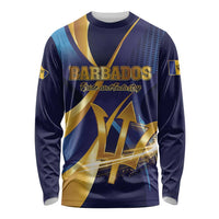 Personalized Barbados Gold Trident Long Sleeve Shirt Luxury Style