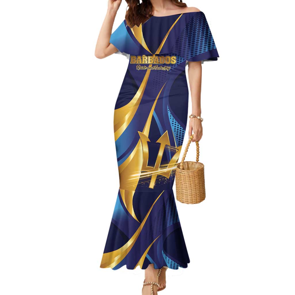 Personalized Barbados Gold Trident Mermaid Dress Luxury Style