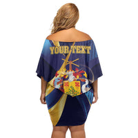 Personalized Barbados Gold Trident Off Shoulder Short Dress Luxury Style