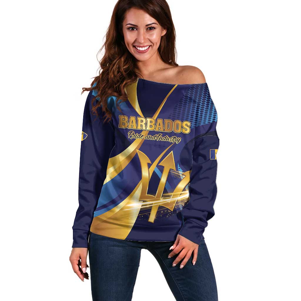 Personalized Barbados Gold Trident Off Shoulder Sweater Luxury Style