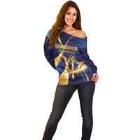 Personalized Barbados Gold Trident Off Shoulder Sweater Luxury Style