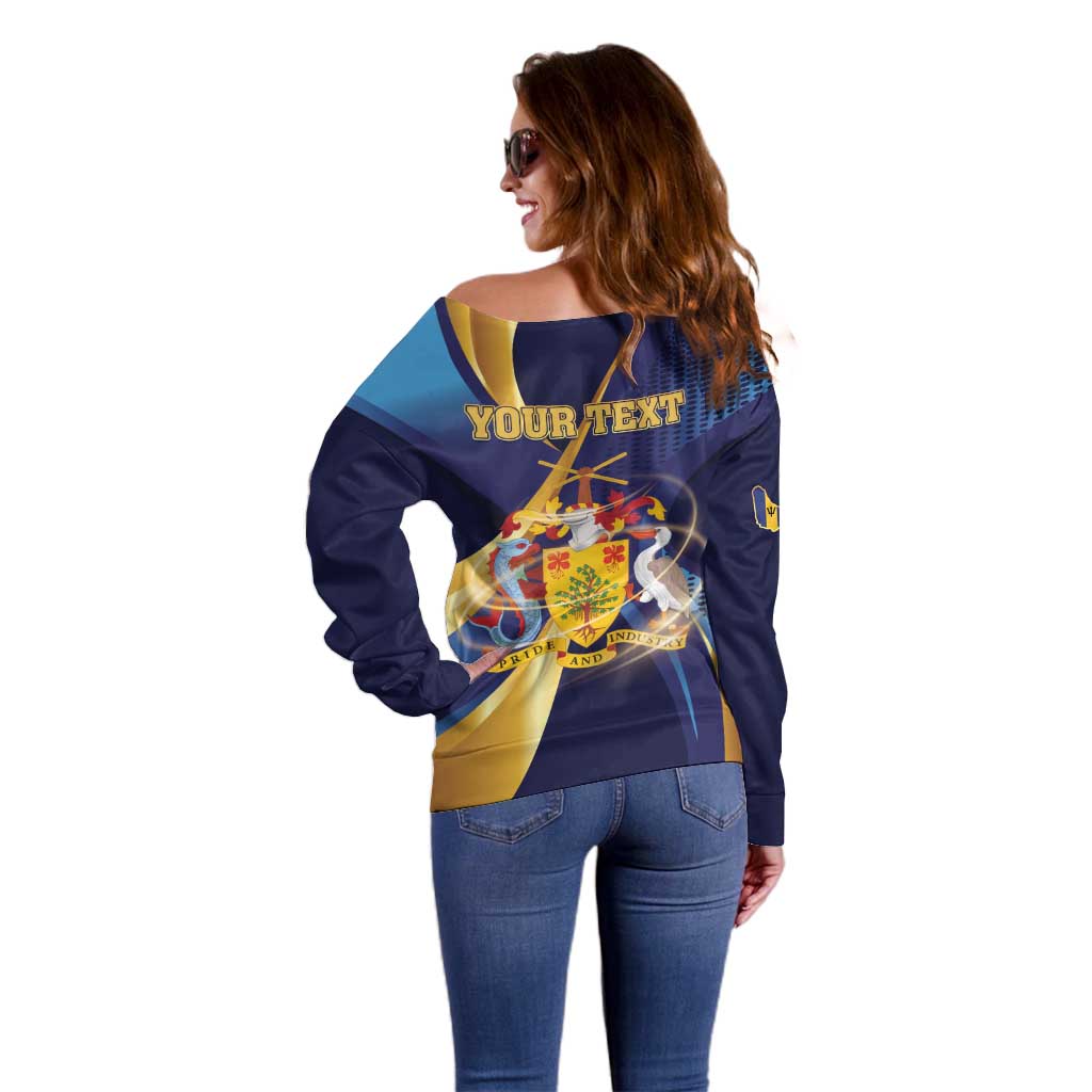 Personalized Barbados Gold Trident Off Shoulder Sweater Luxury Style