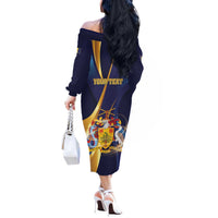 Personalized Barbados Gold Trident Off The Shoulder Long Sleeve Dress Luxury Style