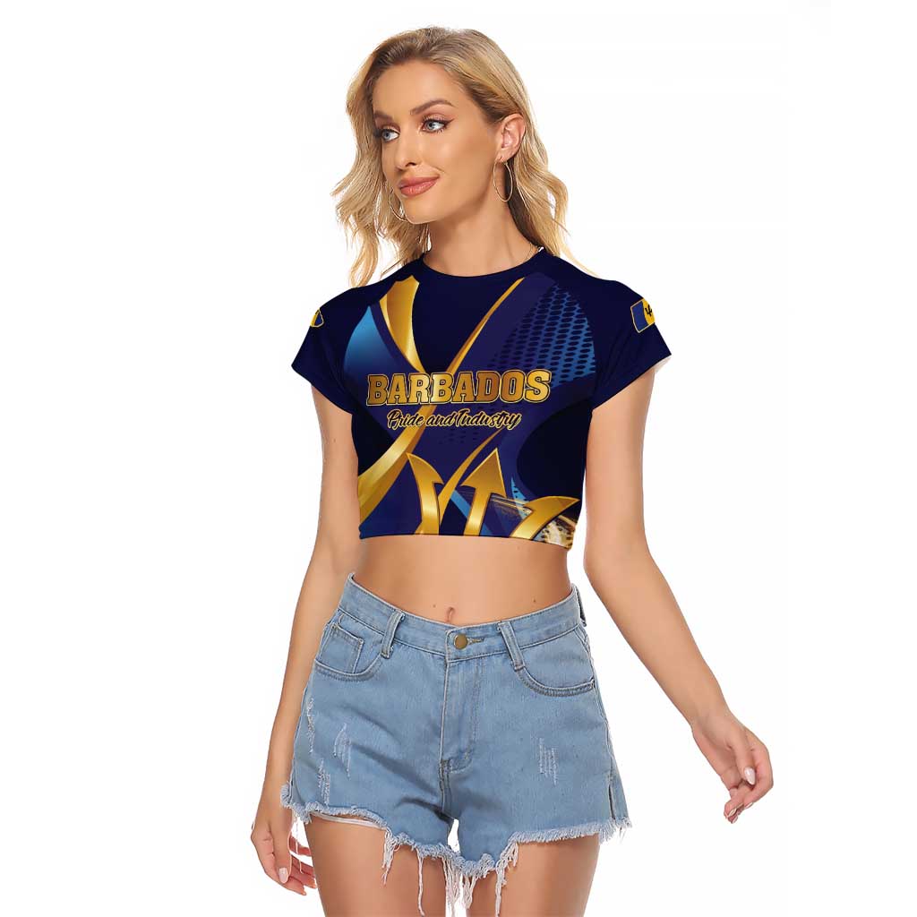 Personalized Barbados Gold Trident Raglan Cropped T Shirt Luxury Style