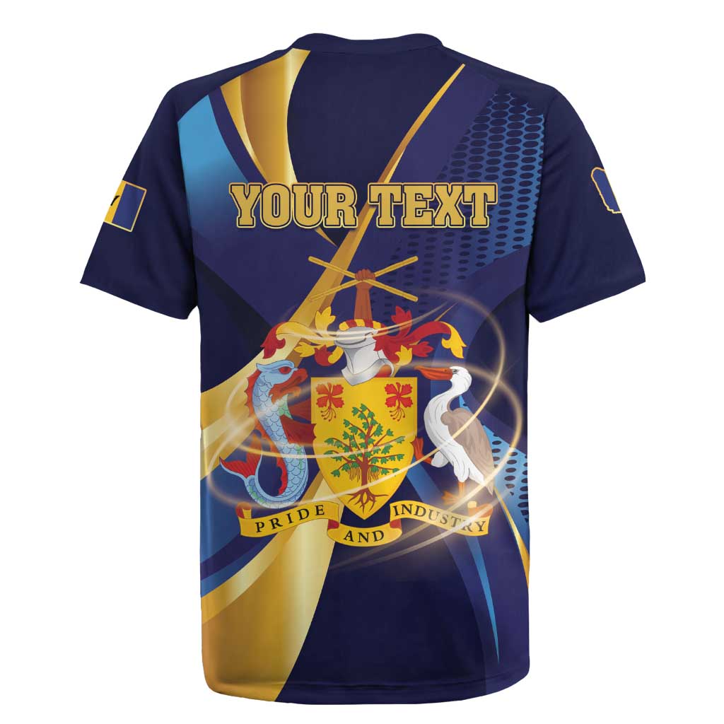 Personalized Barbados Gold Trident Rugby Jersey Luxury Style