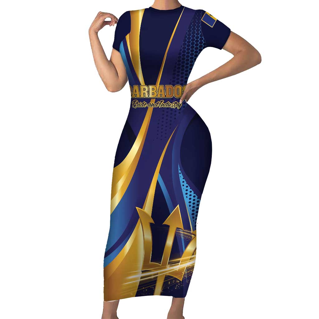 Personalized Barbados Gold Trident Short Sleeve Bodycon Dress Luxury Style