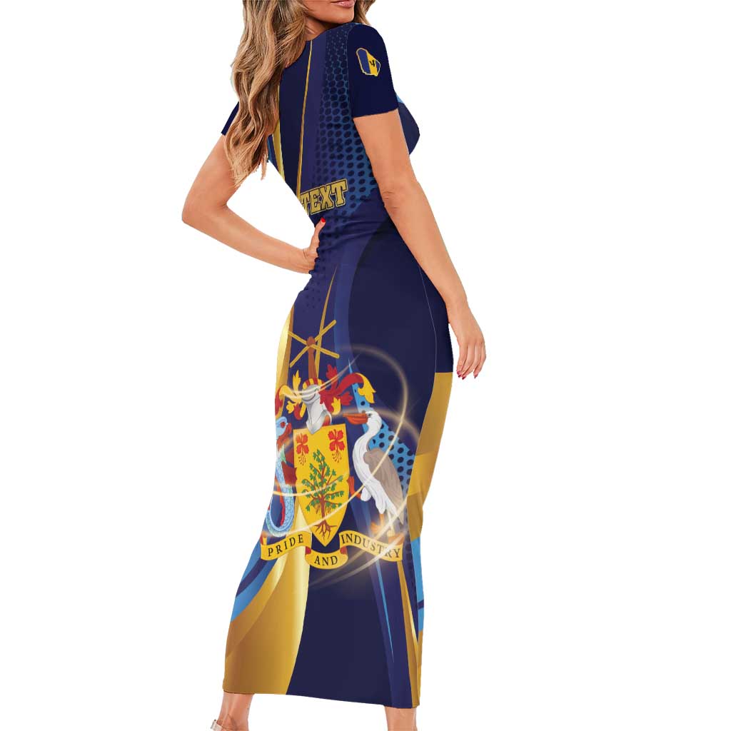Personalized Barbados Gold Trident Short Sleeve Bodycon Dress Luxury Style
