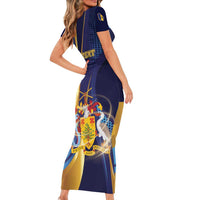 Personalized Barbados Gold Trident Short Sleeve Bodycon Dress Luxury Style