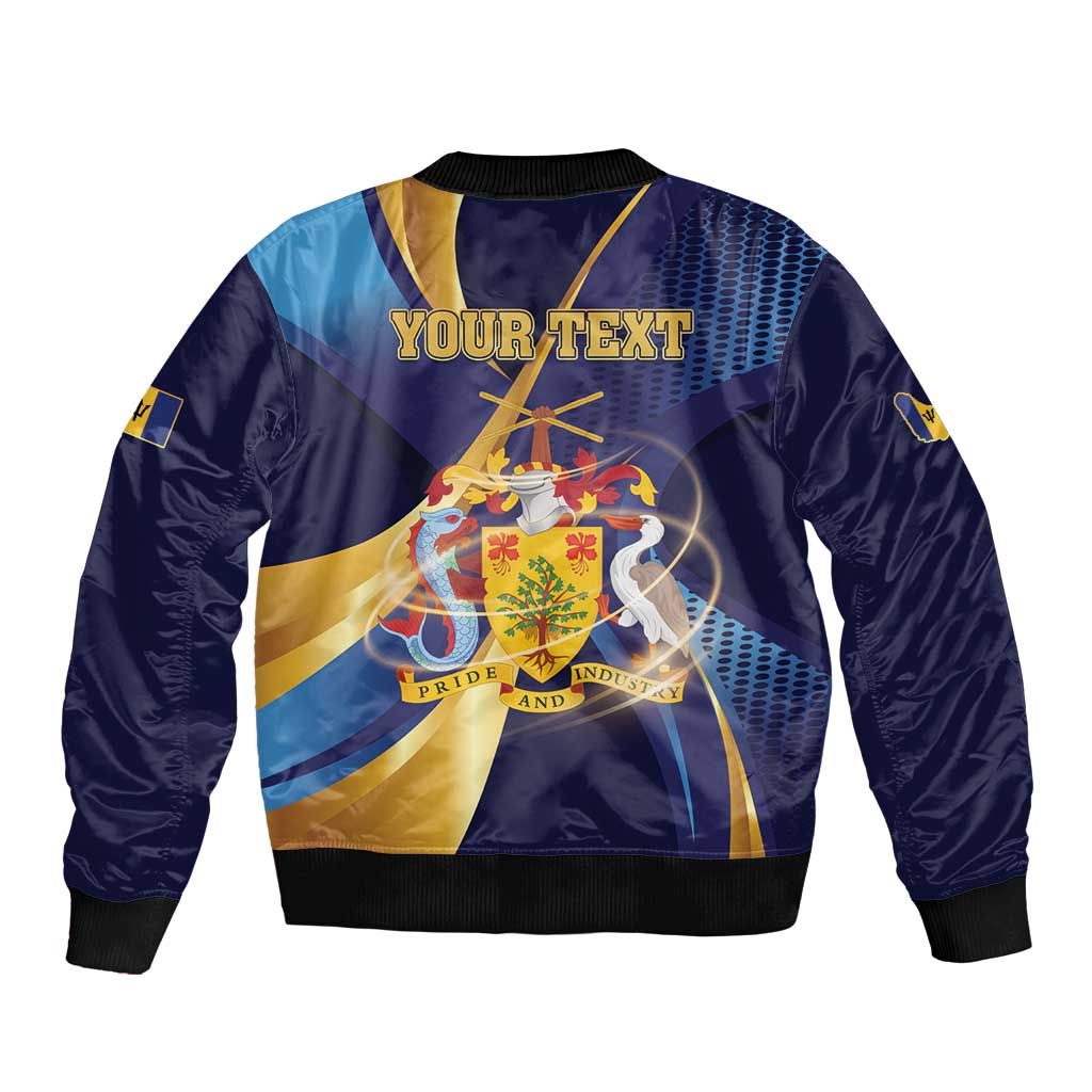 Personalized Barbados Gold Trident Sleeve Zip Bomber Jacket Luxury Style