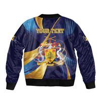 Personalized Barbados Gold Trident Sleeve Zip Bomber Jacket Luxury Style