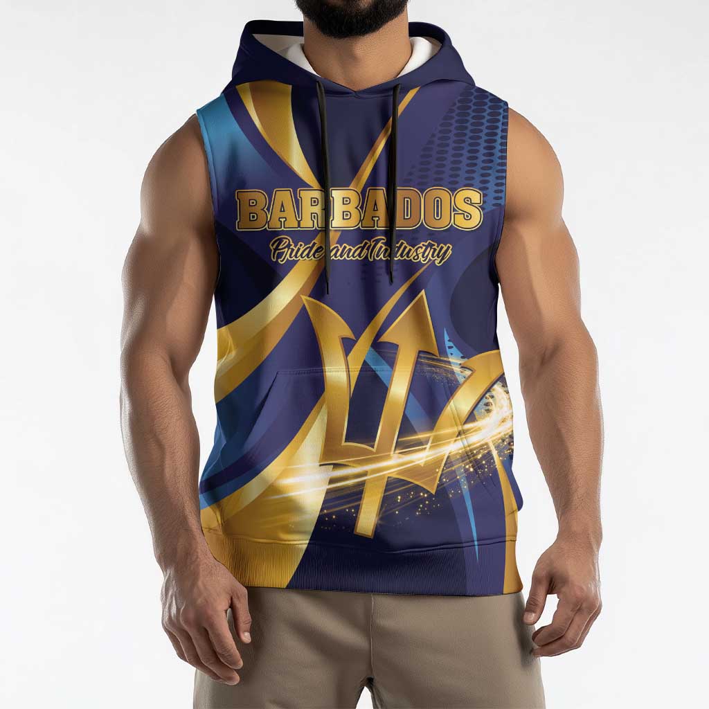 Personalized Barbados Gold Trident Sleeveless Hoodie Luxury Style