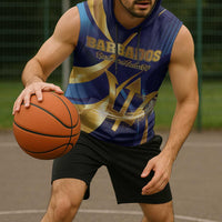 Personalized Barbados Gold Trident Sleeveless Hoodie Luxury Style