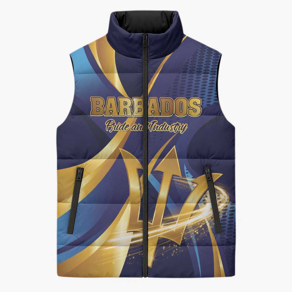 Personalized Barbados Gold Trident Sleeveless Puffer Jacket Luxury Style