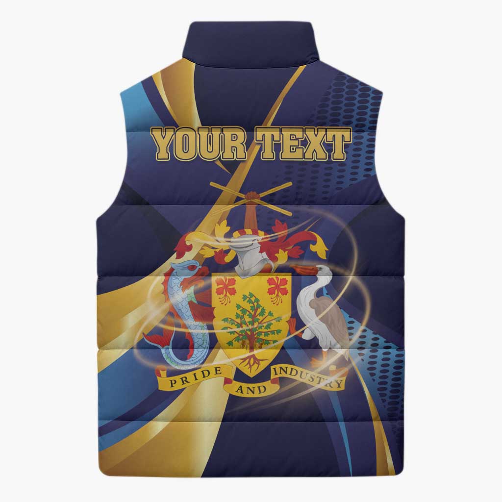 Personalized Barbados Gold Trident Sleeveless Puffer Jacket Luxury Style