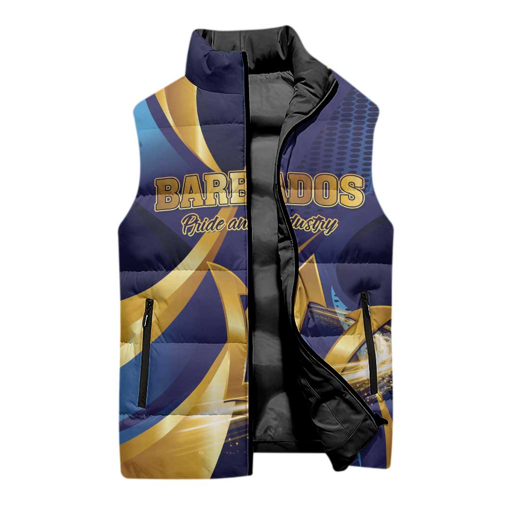 Personalized Barbados Gold Trident Sleeveless Puffer Jacket Luxury Style