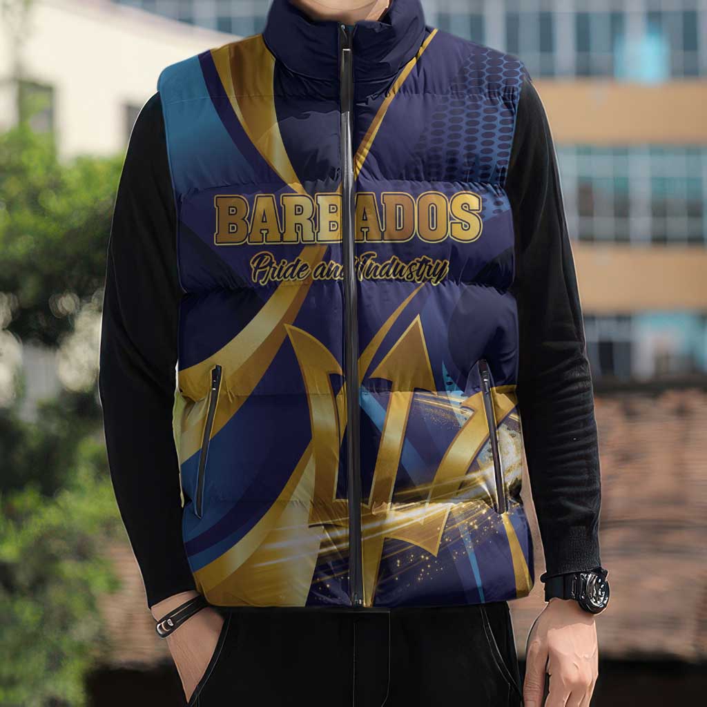 Personalized Barbados Gold Trident Sleeveless Puffer Jacket Luxury Style