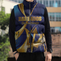 Personalized Barbados Gold Trident Sleeveless Puffer Jacket Luxury Style