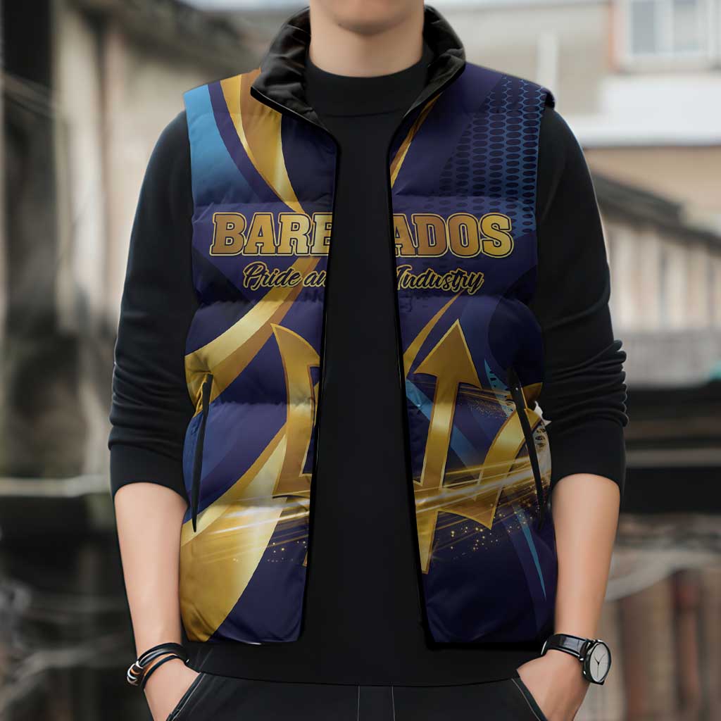 Personalized Barbados Gold Trident Sleeveless Puffer Jacket Luxury Style