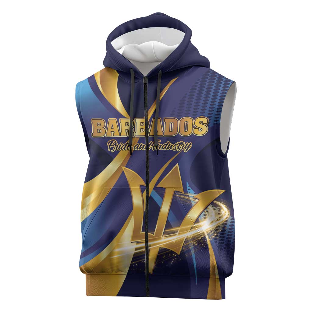 Personalized Barbados Gold Trident Sleeveless Zip Hoodie Luxury Style