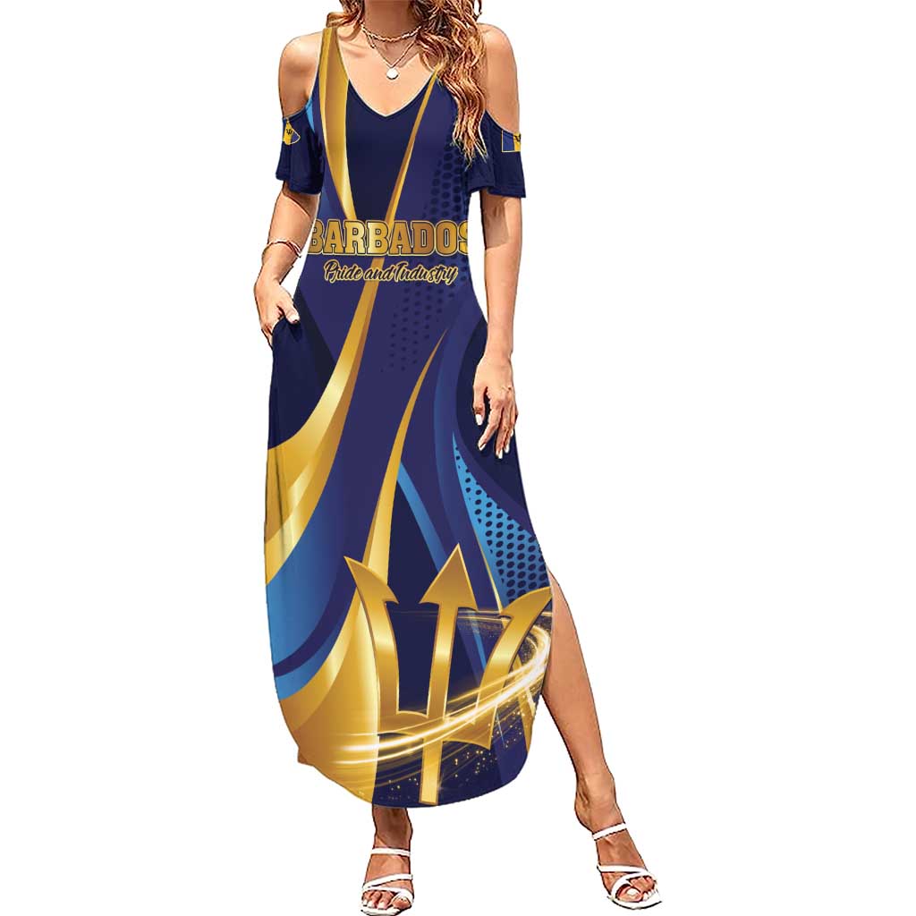 Personalized Barbados Gold Trident Summer Maxi Dress Luxury Style