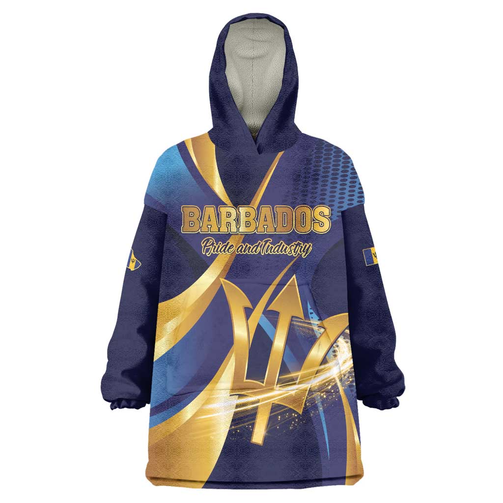 Personalized Barbados Gold Trident Wearable Blanket Hoodie Luxury Style