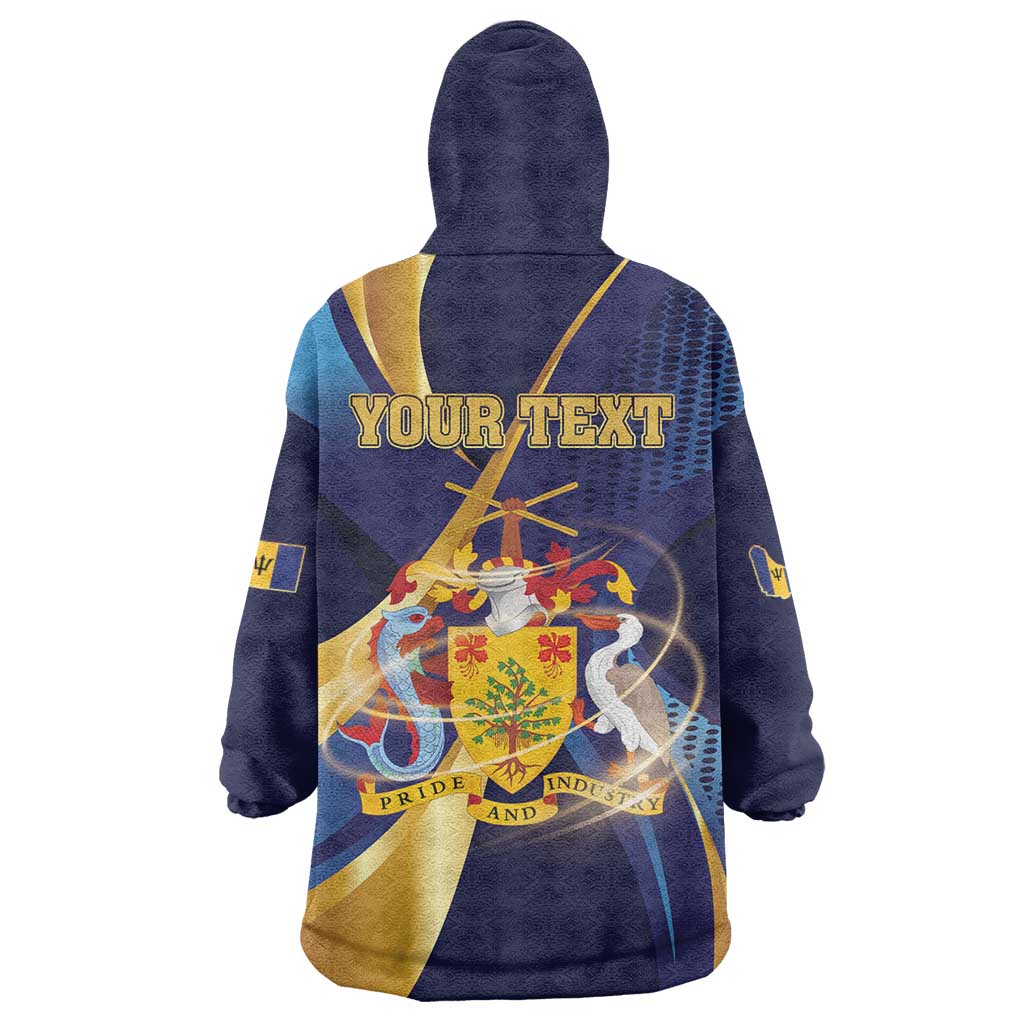 Personalized Barbados Gold Trident Wearable Blanket Hoodie Luxury Style