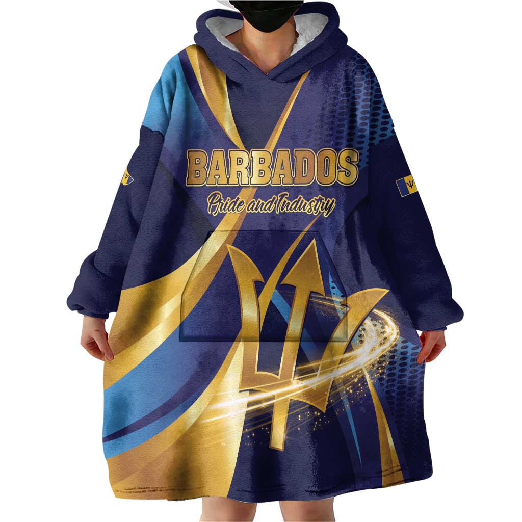Personalized Barbados Gold Trident Wearable Blanket Hoodie Luxury Style