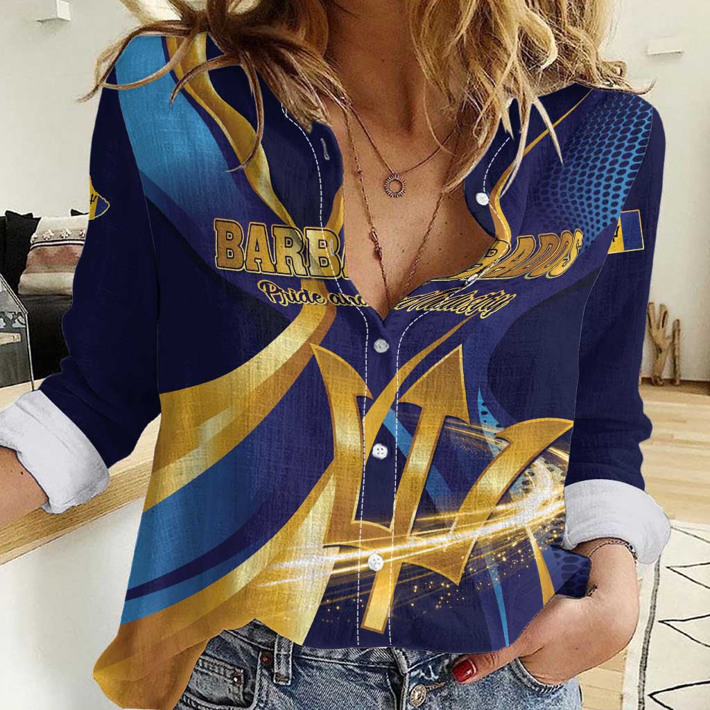 Personalized Barbados Gold Trident Women Casual Shirt Luxury Style