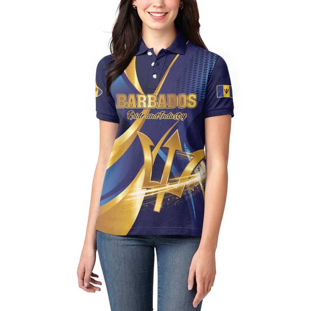 Personalized Barbados Gold Trident Women Polo Shirt Luxury Style
