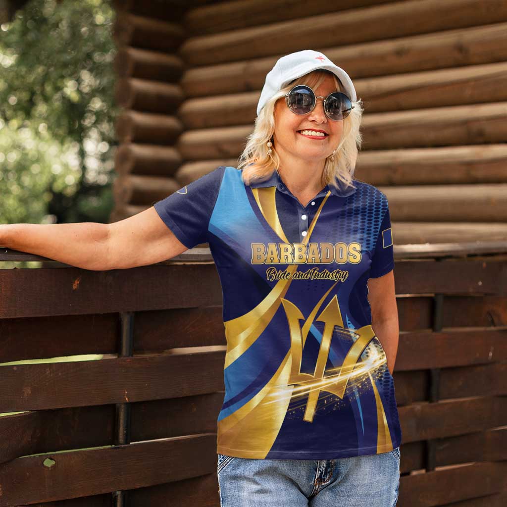 Personalized Barbados Gold Trident Women Polo Shirt Luxury Style
