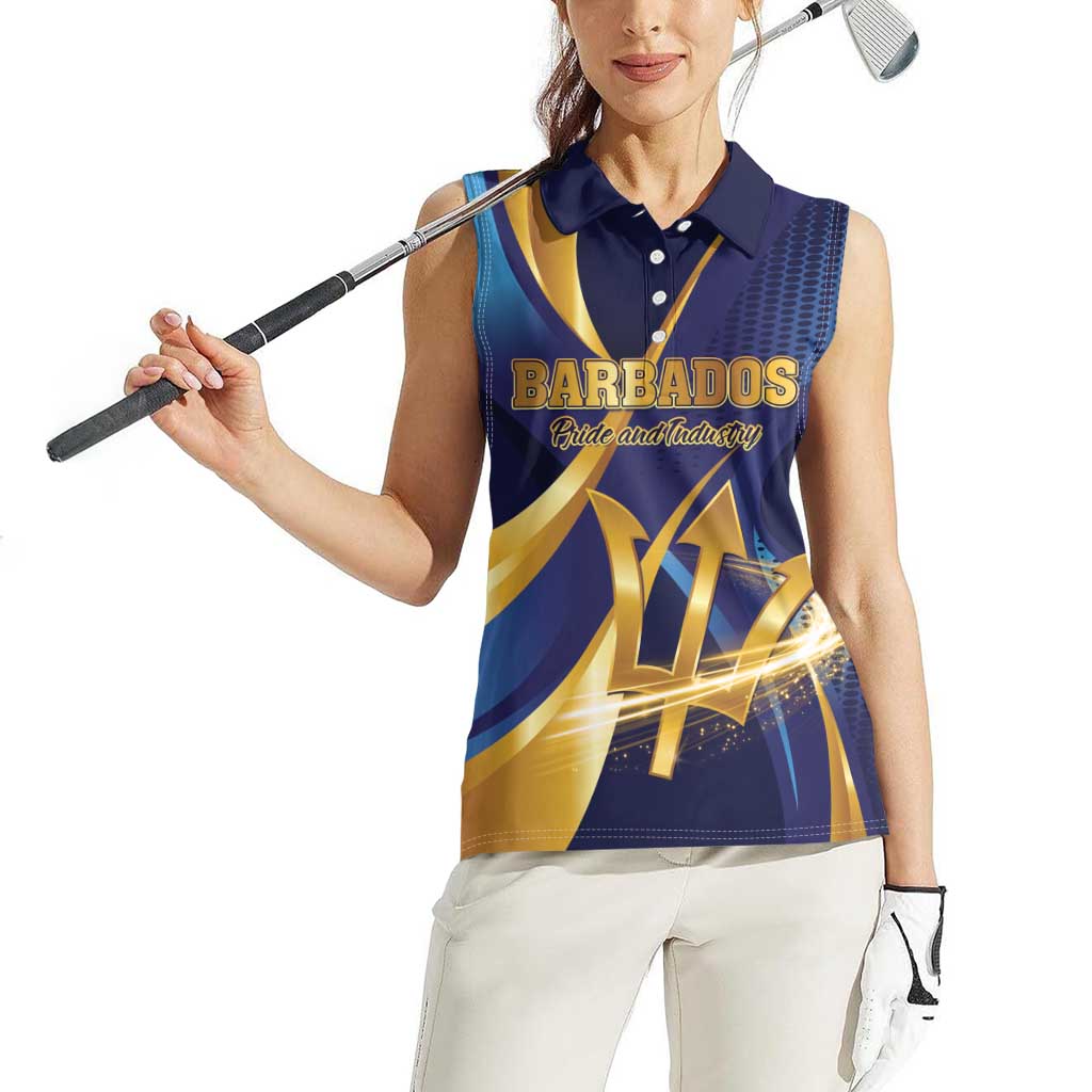 Personalized Barbados Gold Trident Women Sleeveless Polo Shirt Luxury Style