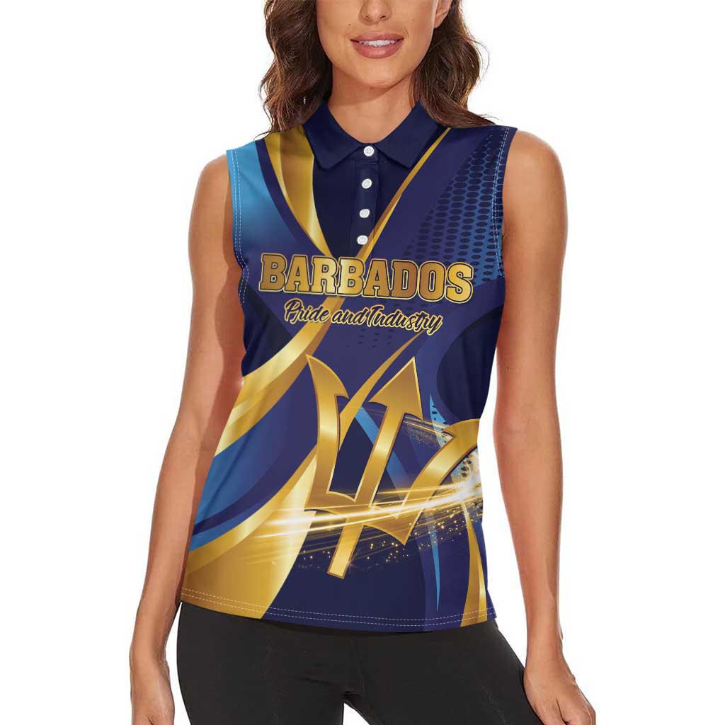 Personalized Barbados Gold Trident Women Sleeveless Polo Shirt Luxury Style