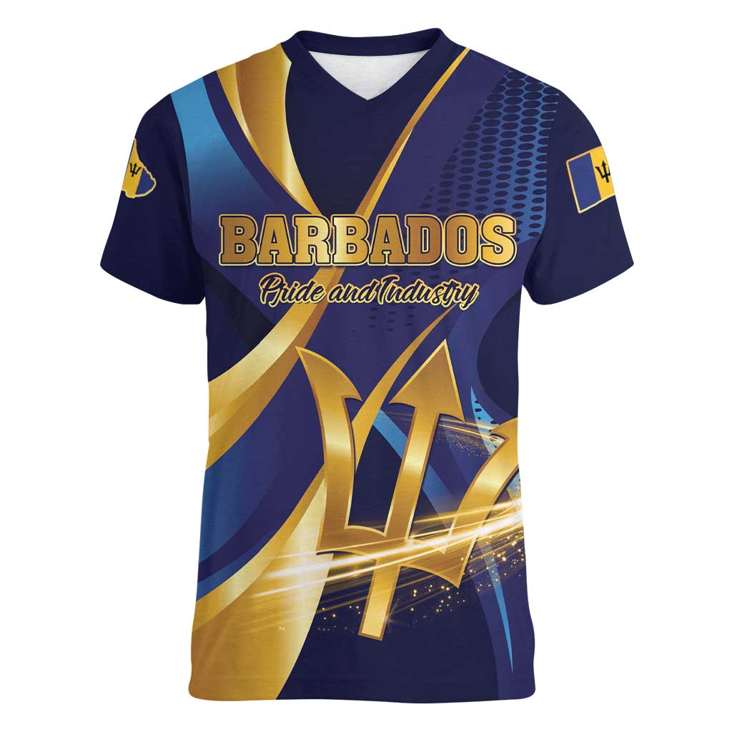 Personalized Barbados Gold Trident Women V-Neck T-Shirt Luxury Style
