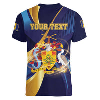 Personalized Barbados Gold Trident Women V-Neck T-Shirt Luxury Style