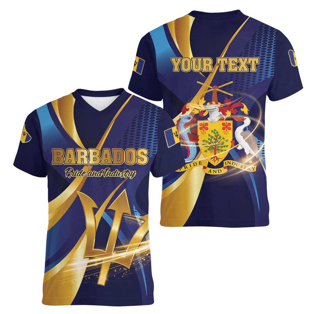 Personalized Barbados Gold Trident Women V-Neck T-Shirt Luxury Style
