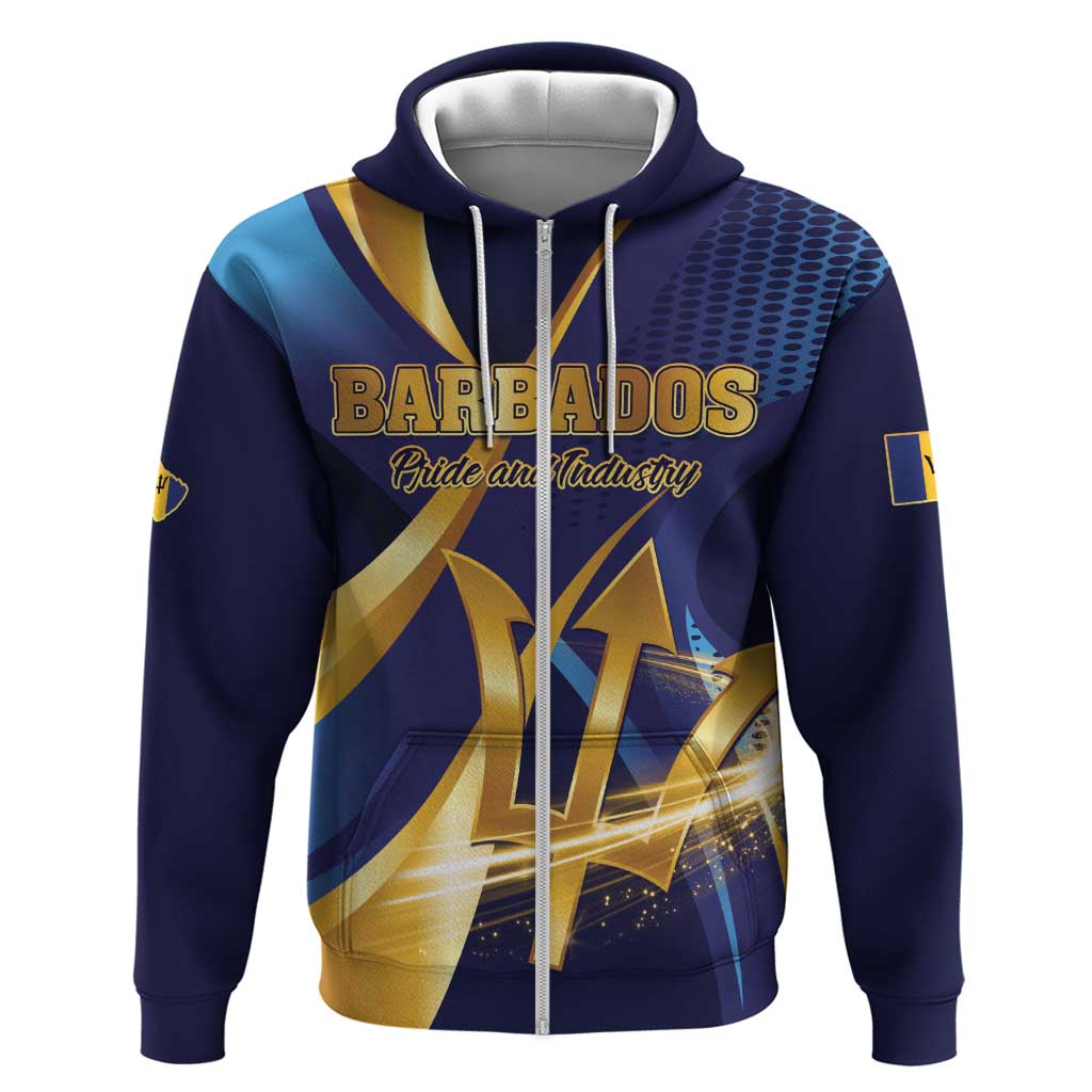 Personalized Barbados Gold Trident Zip Hoodie Luxury Style