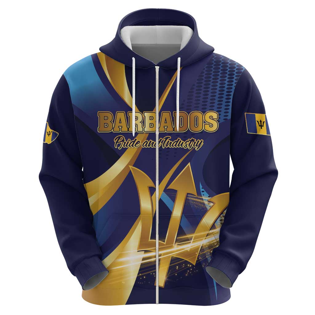 Personalized Barbados Gold Trident Zip Hoodie Luxury Style