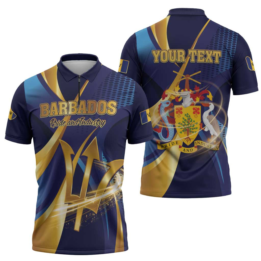 Personalized Barbados Gold Trident Zipper Polo Shirt Luxury Style