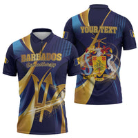 Personalized Barbados Gold Trident Zipper Polo Shirt Luxury Style