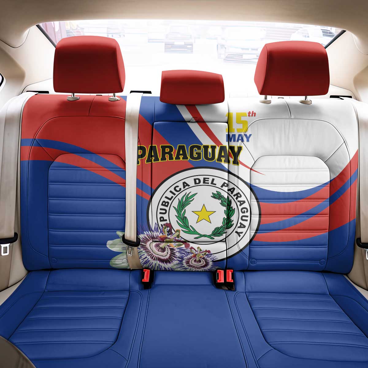 Paraguay Independence Day 2025 Back Car Seat Cover Passiflora Paz y justicia